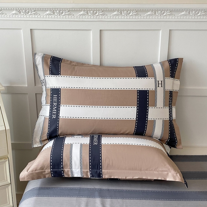 91家纺网 家纺一手货源 找家纺 帛织澜  2025新款全棉喷气12868系列纯棉枕套 格调印象-咖