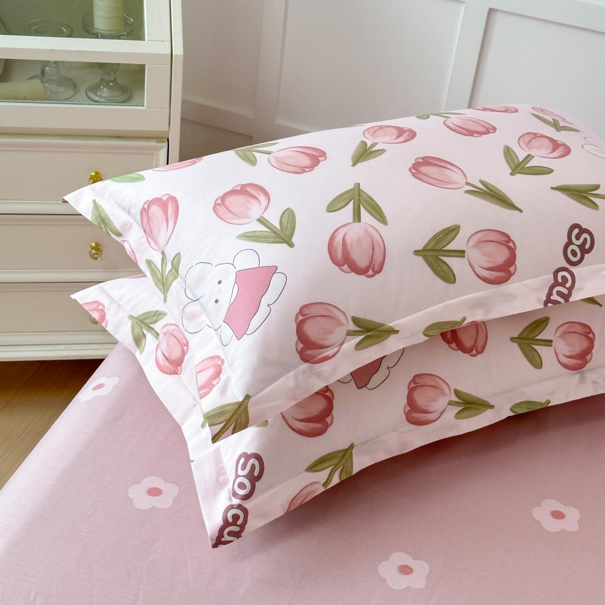 91家纺网 家纺一手货源 找家纺 帛织澜  2025新款全棉喷气12868系列纯棉枕套 花仙兔