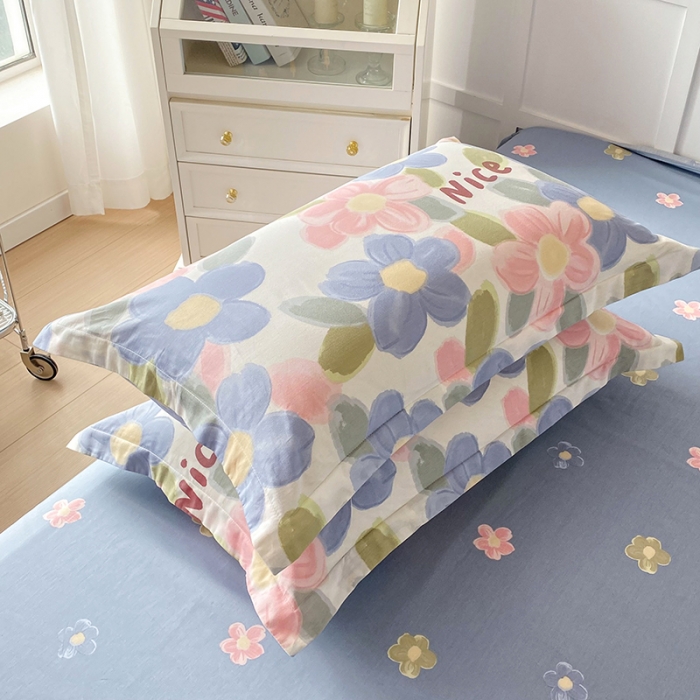 91家纺网 家纺一手货源 找家纺 帛织澜  2025新款全棉喷气12868系列纯棉枕套 蓝海晨光