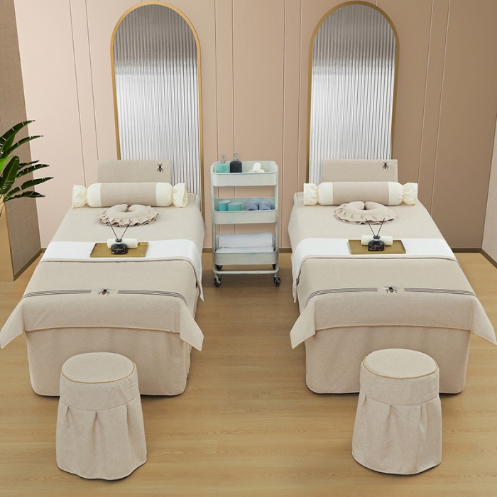 91家纺网 家纺一手货源 找家纺 莉人坊 2023彩棉麻美容床罩-小蜜蜂 小蜜蜂驼色