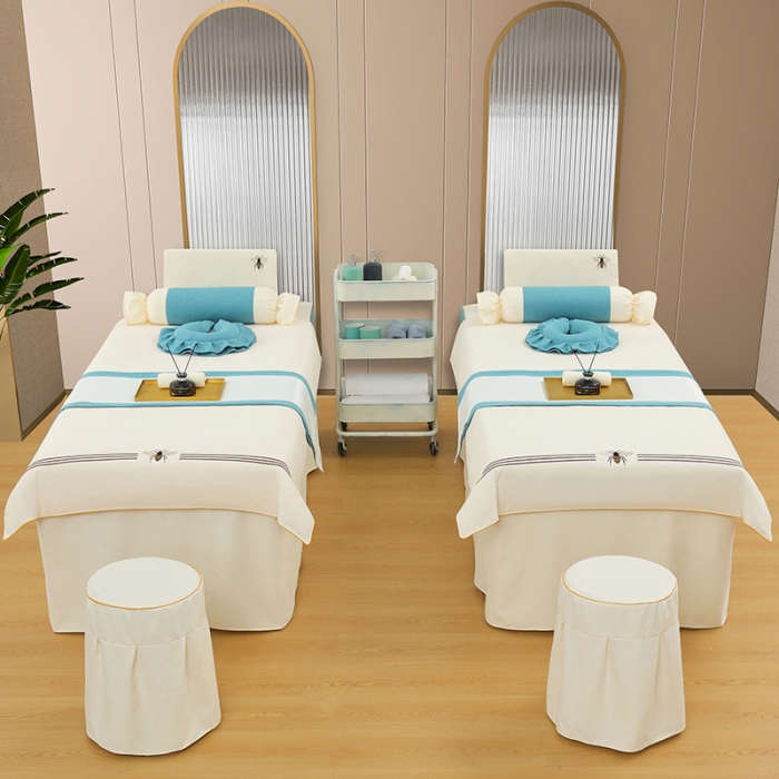 91家纺网 家纺一手货源 找家纺 莉人坊 2023彩棉麻美容床罩-小蜜蜂 小蜜蜂米黄