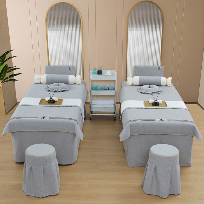 91家纺网 家纺一手货源 找家纺 莉人坊 2023彩棉麻美容床罩-小蜜蜂 小蜜蜂灰色