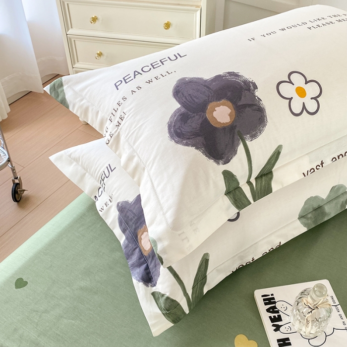 91家纺网 家纺一手货源 找家纺 帛织澜  2025新款全棉喷气12868系列纯棉枕套 绿蔓