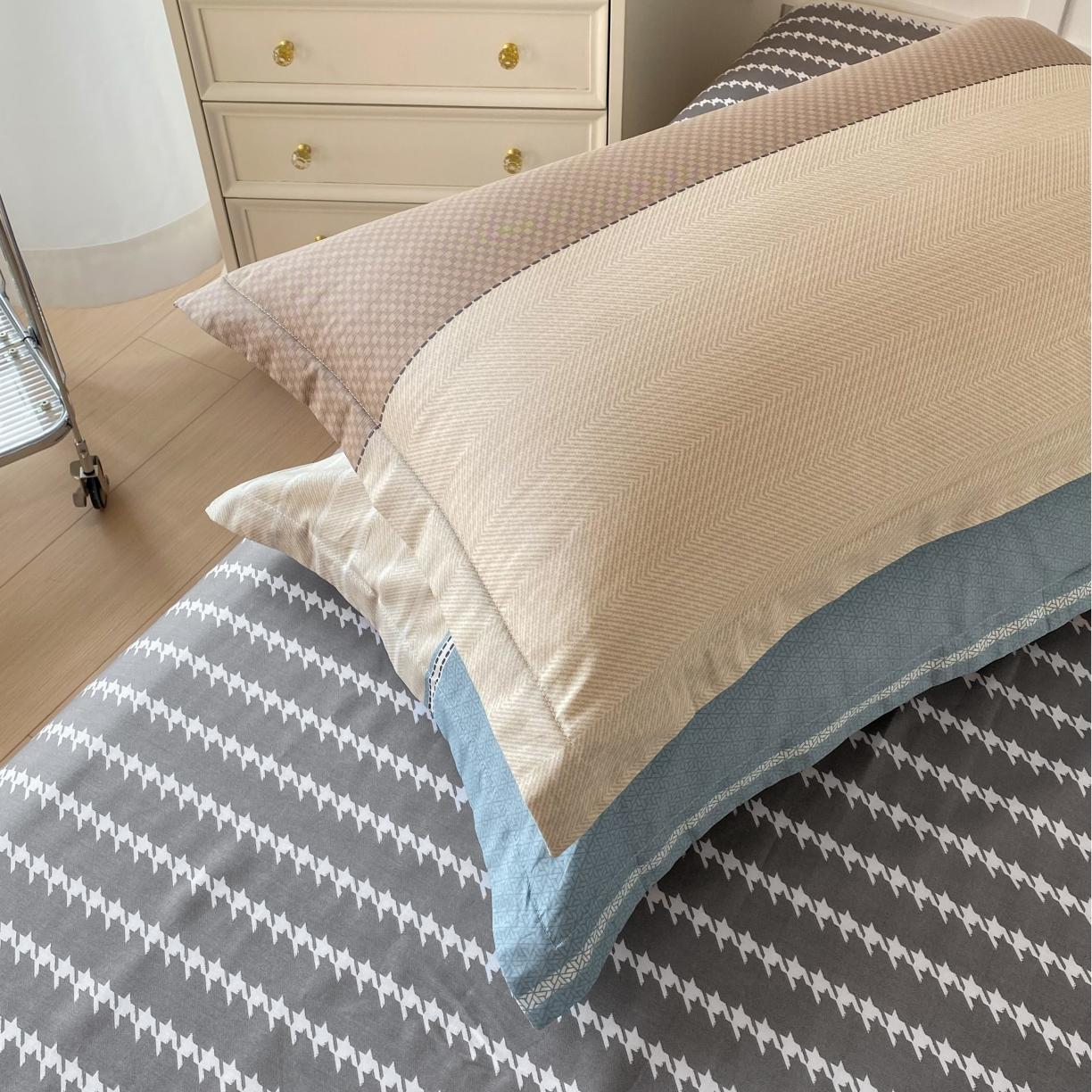 91家纺网 家纺一手货源 找家纺 帛织澜  2025新款全棉喷气12868系列纯棉枕套 莫兰迪-兰