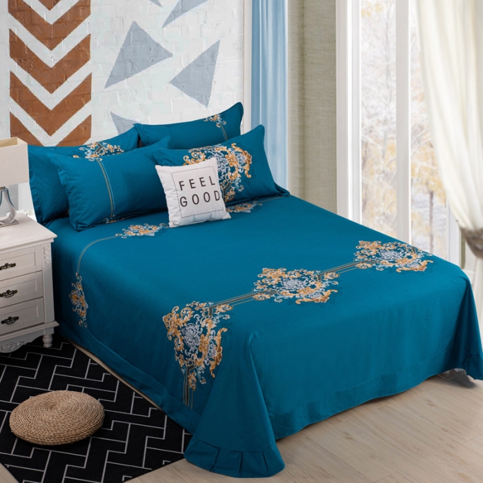 91家纺网 家纺一手货源 找家纺 登登家纺 2025新款全棉13070四件套 芳华-蓝