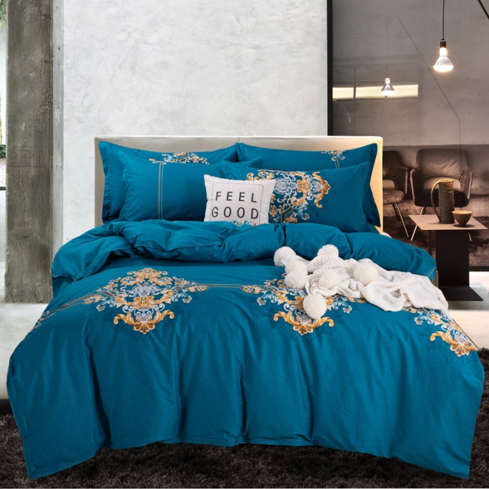 91家纺网 家纺一手货源 找家纺 登登家纺 2025新款全棉13070四件套 芳华-蓝