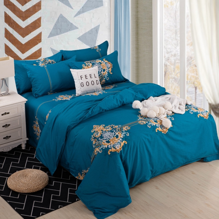 91家纺网 家纺一手货源 找家纺 登登家纺 2025新款全棉13070四件套 芳华-蓝