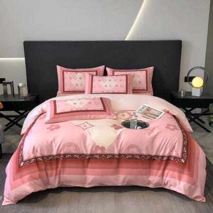 91家纺网 家纺一手货源 找家纺 花沐 2025新款轻奢潮牌亲肤棉纯棉四件套 轻奢粉色老花