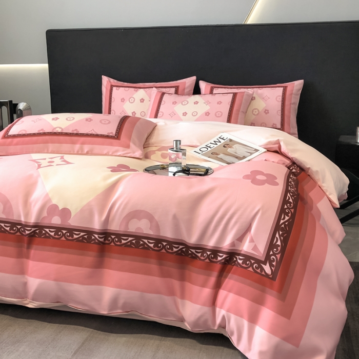 91家纺网 家纺一手货源 找家纺 花沐 2025新款轻奢潮牌亲肤棉纯棉四件套 轻奢粉色老花