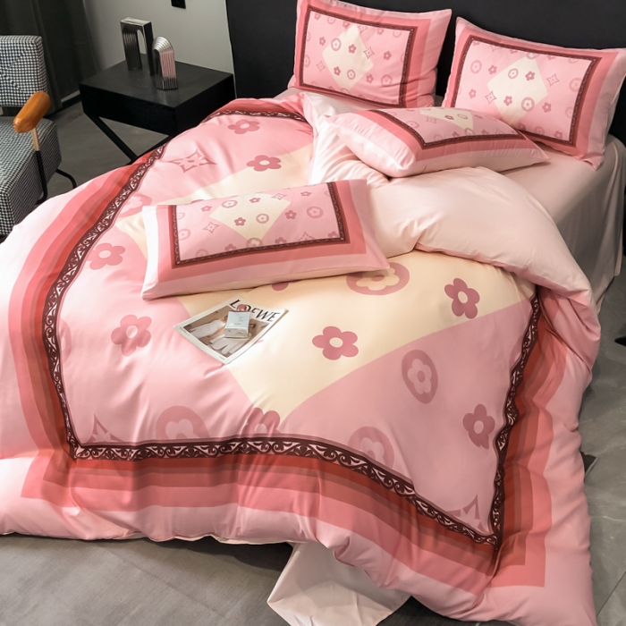91家纺网 家纺一手货源 找家纺 花沐 2025新款轻奢潮牌亲肤棉纯棉四件套 轻奢粉色老花