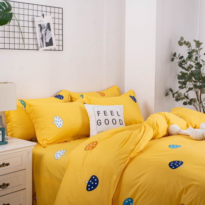 91家纺网 家纺一手货源 找家纺 登登家纺 2025新款全棉13070四件套 蘑菇点点