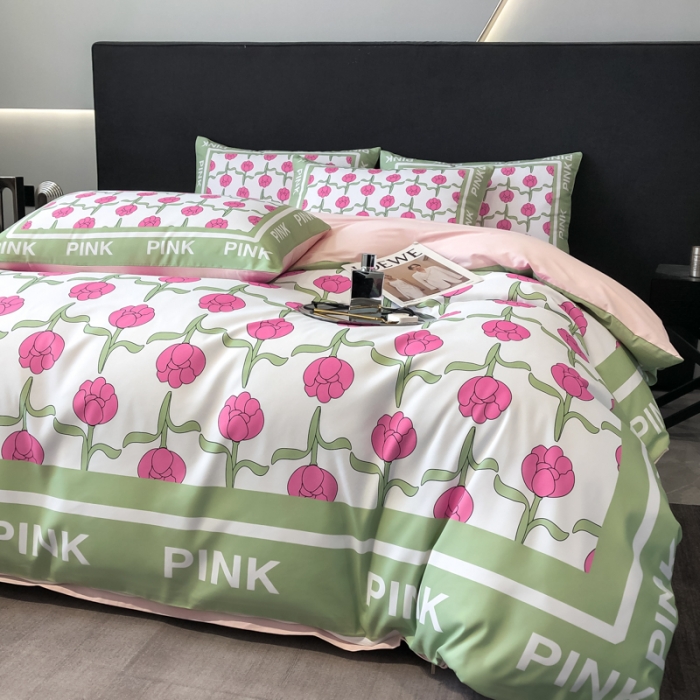 91家纺网 家纺一手货源 找家纺 花沐 2025新款轻奢潮牌亲肤棉纯棉四件套 粉色郁金香