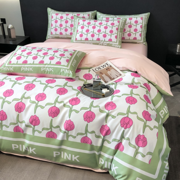 91家纺网 家纺一手货源 找家纺 花沐 2025新款轻奢潮牌亲肤棉纯棉四件套 粉色郁金香