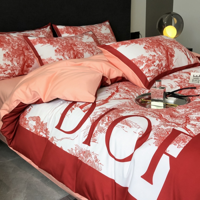 91家纺网 家纺一手货源 找家纺 花沐 2025新款轻奢潮牌亲肤棉纯棉四件套 轻奢红迪