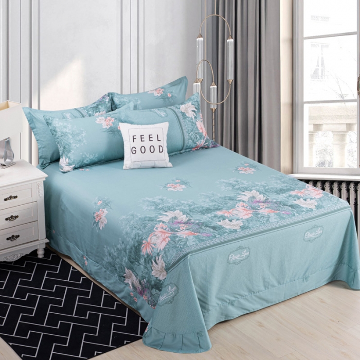 91家纺网 家纺一手货源 找家纺 登登家纺 2025新款全棉13070四件套 生如夏花-蓝