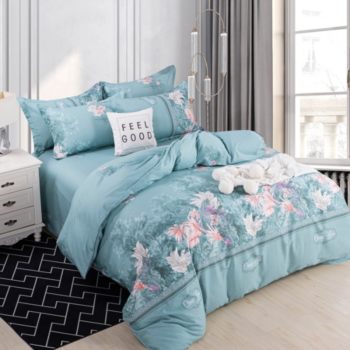 91家纺网 家纺一手货源 找家纺 登登家纺 2025新款全棉13070四件套 生如夏花-蓝