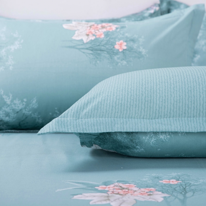 91家纺网 家纺一手货源 找家纺 登登家纺 2025新款全棉13070四件套 生如夏花-蓝