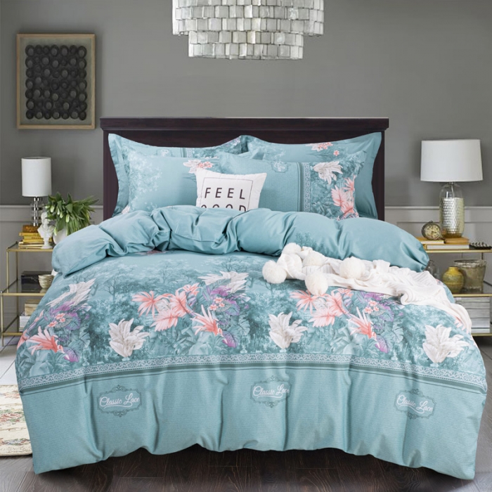 91家纺网 家纺一手货源 找家纺 登登家纺 2025新款全棉13070四件套 生如夏花-蓝