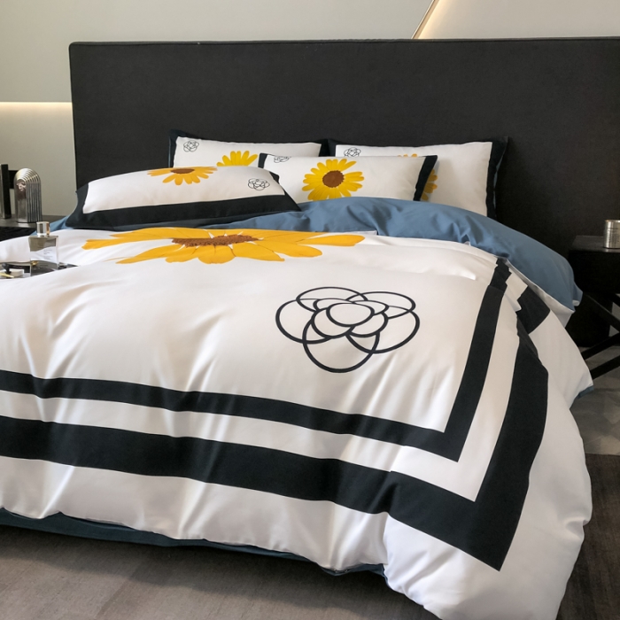 91家纺网 家纺一手货源 找家纺 花沐 2025新款轻奢潮牌亲肤棉纯棉四件套 轻奢太阳花