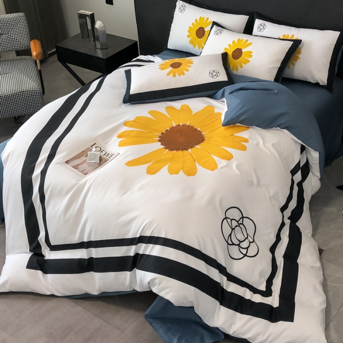 91家纺网 家纺一手货源 找家纺 花沐 2025新款轻奢潮牌亲肤棉纯棉四件套 轻奢太阳花