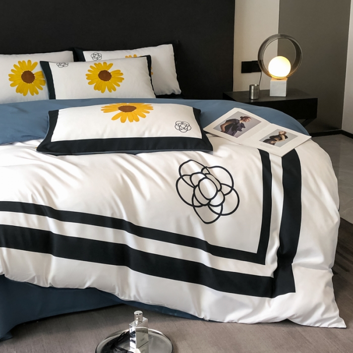 91家纺网 家纺一手货源 找家纺 花沐 2025新款轻奢潮牌亲肤棉纯棉四件套 轻奢太阳花