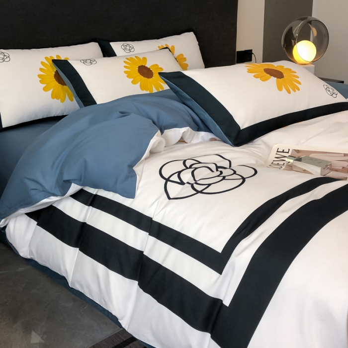 91家纺网 家纺一手货源 找家纺 花沐 2025新款轻奢潮牌亲肤棉纯棉四件套 轻奢太阳花