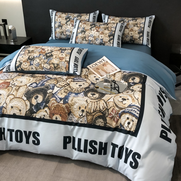 91家纺网 家纺一手货源 找家纺 花沐 2025新款轻奢潮牌亲肤棉纯棉四件套 轻奢小熊