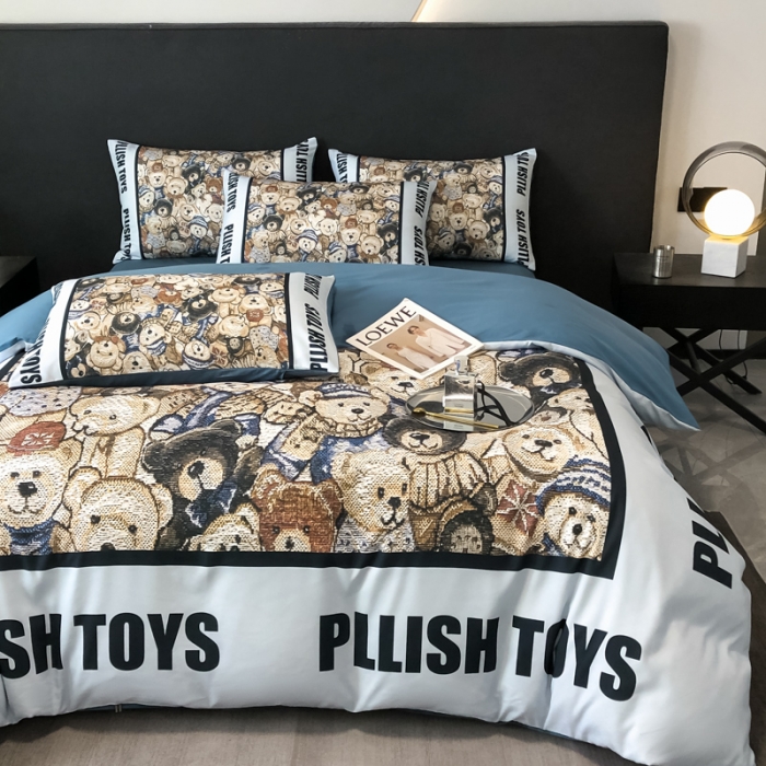 91家纺网 家纺一手货源 找家纺 花沐 2025新款轻奢潮牌亲肤棉纯棉四件套 轻奢小熊