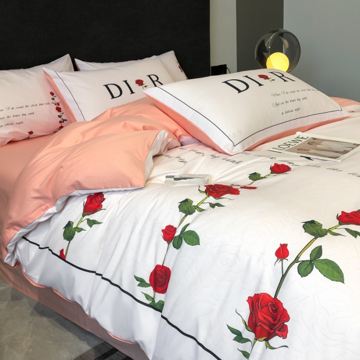 91家纺网 家纺一手货源 找家纺 花沐 2025新款轻奢潮牌亲肤棉纯棉四件套 轻奢字母花