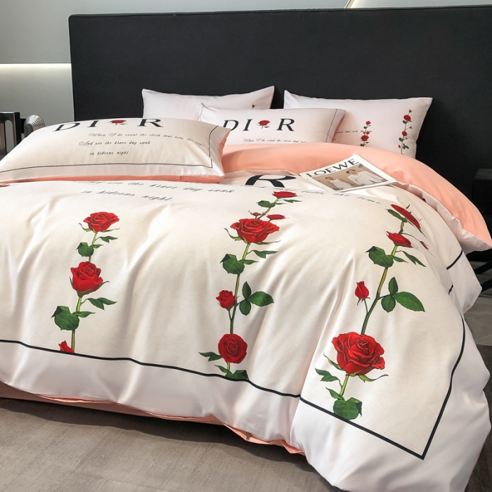 91家纺网 家纺一手货源 找家纺 花沐 2025新款轻奢潮牌亲肤棉纯棉四件套 轻奢字母花