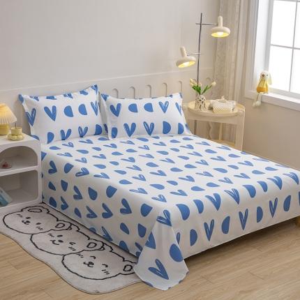 91家纺网 家纺一手货源 找家纺 馨乐 2022新款亲肤印花单品床单蓝色心情