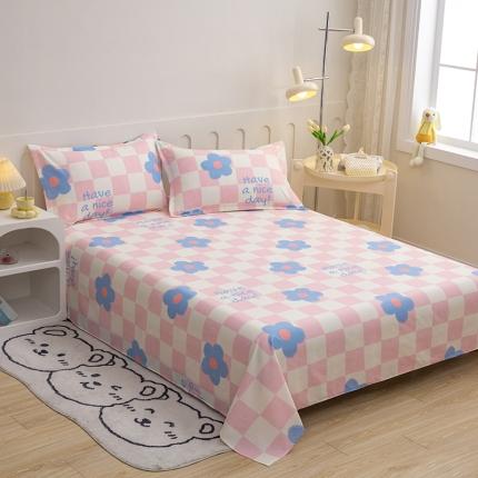 91家纺网 家纺一手货源 找家纺 馨乐 2022新款亲肤印花单品床单棋盘格花花