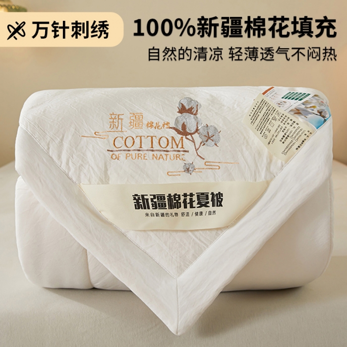 91家纺网 家纺一手货源 找家纺 千百笠 新疆纯棉花宽边绣花款全棉水洗棉夏凉被空调被薄款春秋被 贵族白