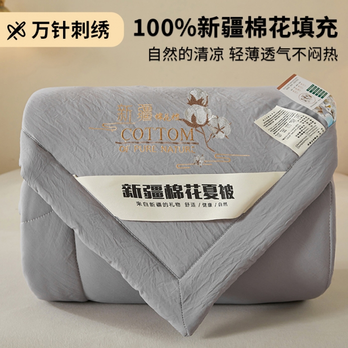 91家纺网 家纺一手货源 找家纺 千百笠 新疆纯棉花宽边绣花款全棉水洗棉夏凉被空调被薄款春秋被 贵族灰