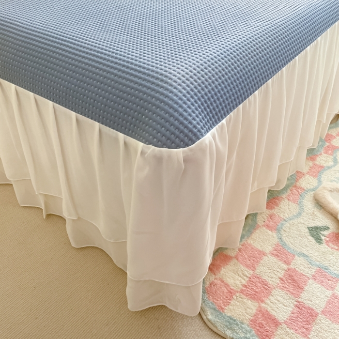 91家纺网 家纺一手货源 找家纺 川悦生活2023新款雪纺极速凉感凉豆豆床裙凉席三件套 贝昔-丁蓝