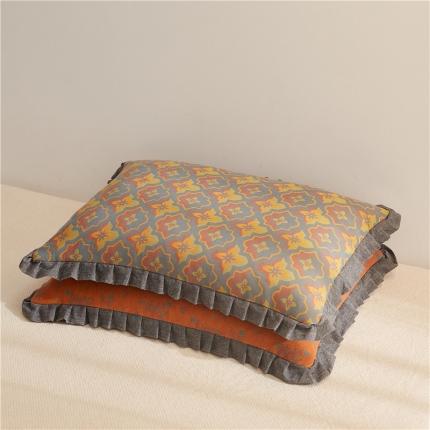 91家纺网 家纺一手货源 找家纺 乐可 2023新款双层纱荞麦花边枕32*55栀子黄