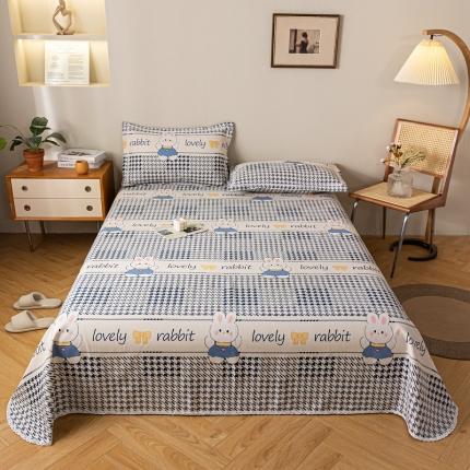 91家纺网 家纺一手货源 找家纺 新印象 2025新款全棉老粗布凉席两件套三件套 开心兔蓝