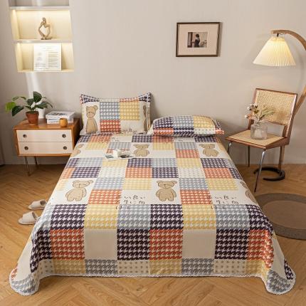 91家纺网 家纺一手货源 找家纺 新印象 2025新款全棉老粗布凉席两件套三件套 绅士小熊