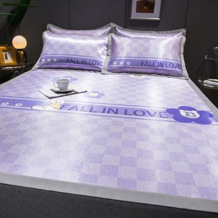 91家纺网 家纺一手货源 找家纺 印季 2023新款宽包边数码印花卡通冰丝席 紫色迷情