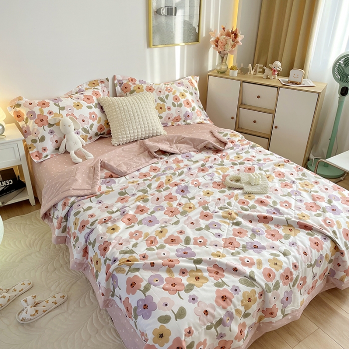 91家纺网 家纺一手货源 找家纺 仟网汇  2023新款全棉新疆棉花夏凉被 海洋花-红