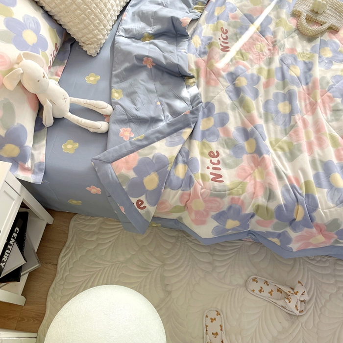 91家纺网 家纺一手货源 找家纺 仟网汇  2023新款全棉新疆棉花夏凉被 蓝海晨光