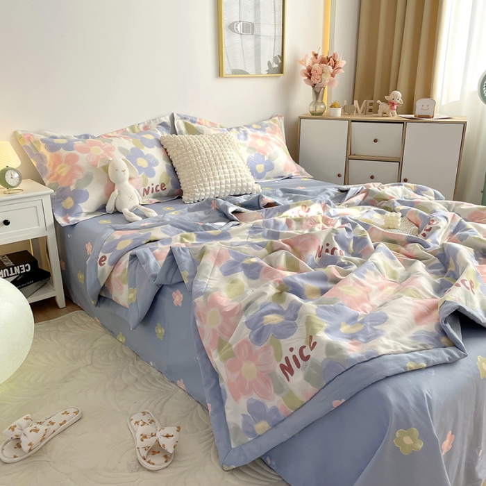 91家纺网 家纺一手货源 找家纺 仟网汇  2023新款全棉新疆棉花夏凉被 蓝海晨光