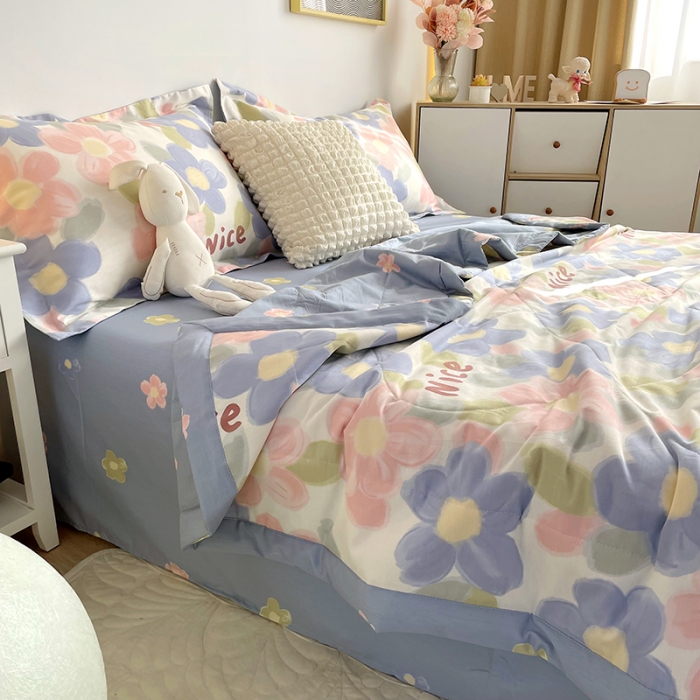 91家纺网 家纺一手货源 找家纺 仟网汇  2023新款全棉新疆棉花夏凉被 蓝海晨光