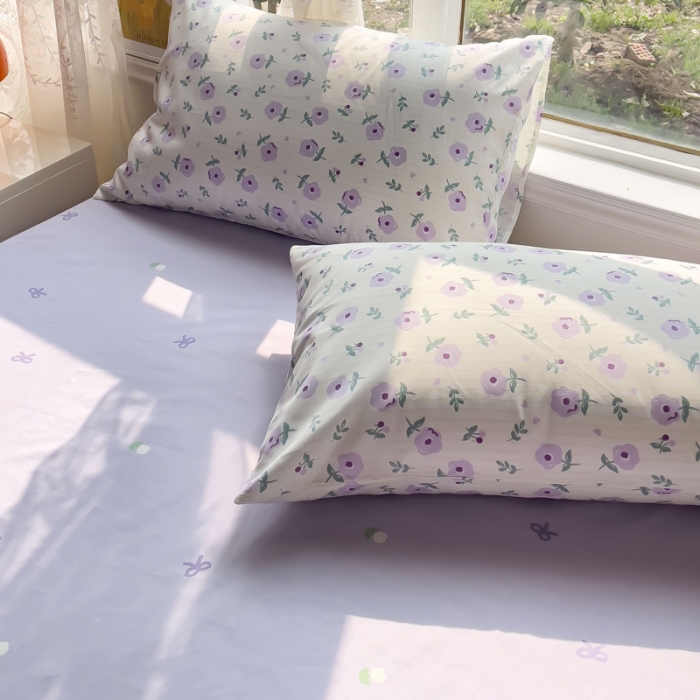 91家纺网 家纺一手货源 找家纺 田野2023新款133372全棉小清新四件套 花园里-紫
