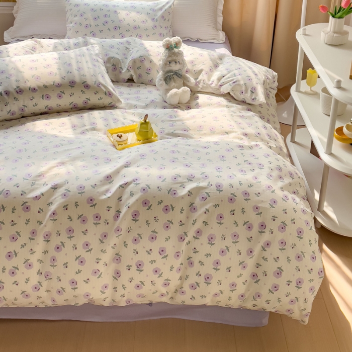 91家纺网 家纺一手货源 找家纺 田野2023新款133372全棉小清新四件套 花园里-紫