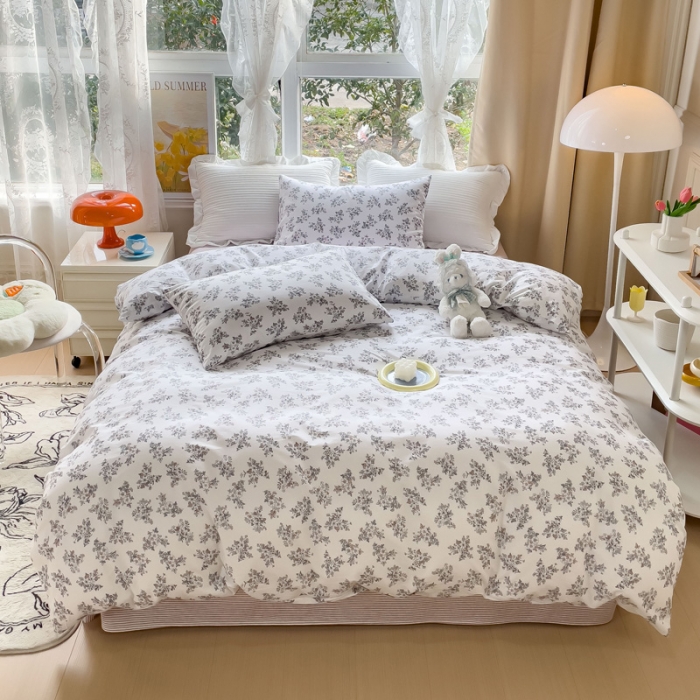 91家纺网 家纺一手货源 找家纺 田野2023新款133372全棉小清新四件套 清雅