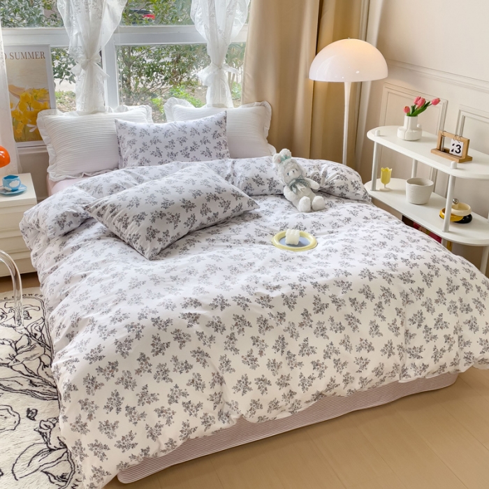 91家纺网 家纺一手货源 找家纺 田野2023新款133372全棉小清新四件套 清雅