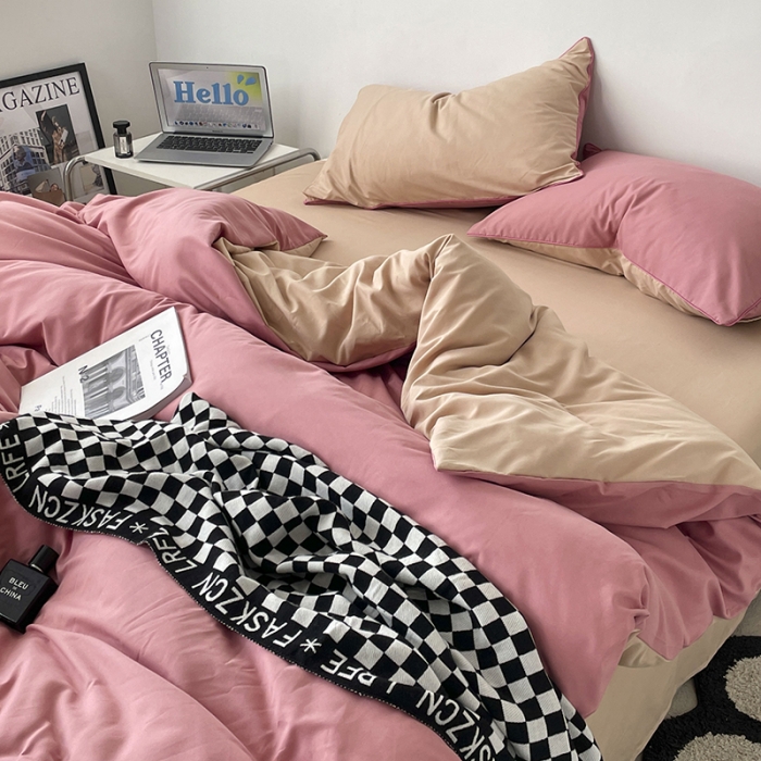 91家纺网 家纺一手货源 找家纺 （总）蓝淋家纺 2023新款双拼水洗棉高级感亲肤四件套/三件套