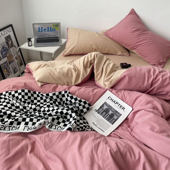 91家纺网 家纺一手货源 找家纺 （总）蓝淋家纺 2023新款双拼水洗棉高级感亲肤四件套/三件套