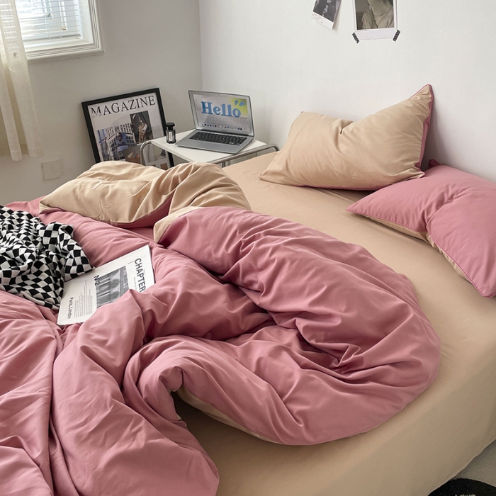 91家纺网 家纺一手货源 找家纺 （总）蓝淋家纺 2023新款双拼水洗棉高级感亲肤四件套/三件套